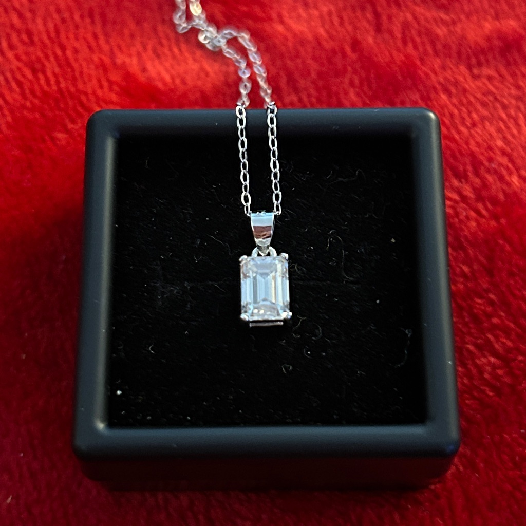 Luxury Moissanite Diamond Emerald Cut 925 Sterling Silver Pendant Necklace